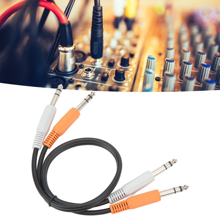 Sztereó audiokábel 45 cm 6,35 mm-es dugaszról 6,35 mm-es dugaszra, apa-apa audiokábel mikrofonhoz