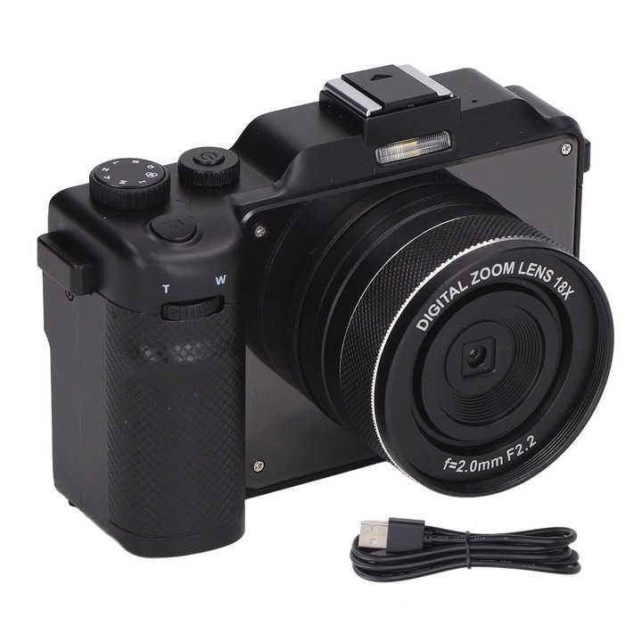 Camera digitală Jormftte 50MP, video 4K, zoom digital 16X, 2.88 inci, portabilă, anti-tremurare
