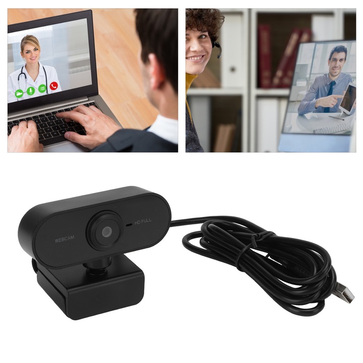 Jormftte 1080P webkamera, USB2.0, beépített mikrofonnal, maximális látószög 180°, 360°-os forgatás