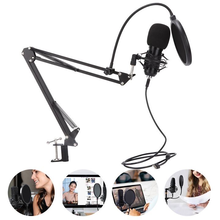 Professzionális USB asztali kondenzátor mikrofon kardioid felvétellel élő streaming játékokhoz