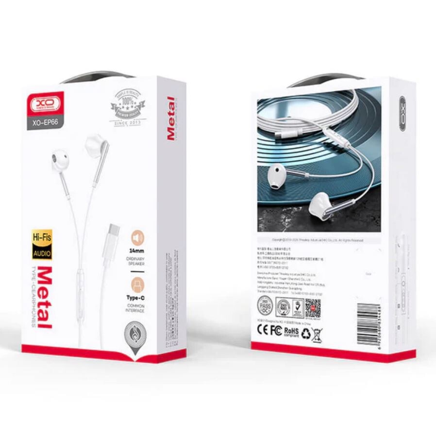Casti cu Fir Type-C, XO-EP66, Compatibile iPhone 15/16 si Android, Cablu 1.2m, Microfon si Control volum, Alb