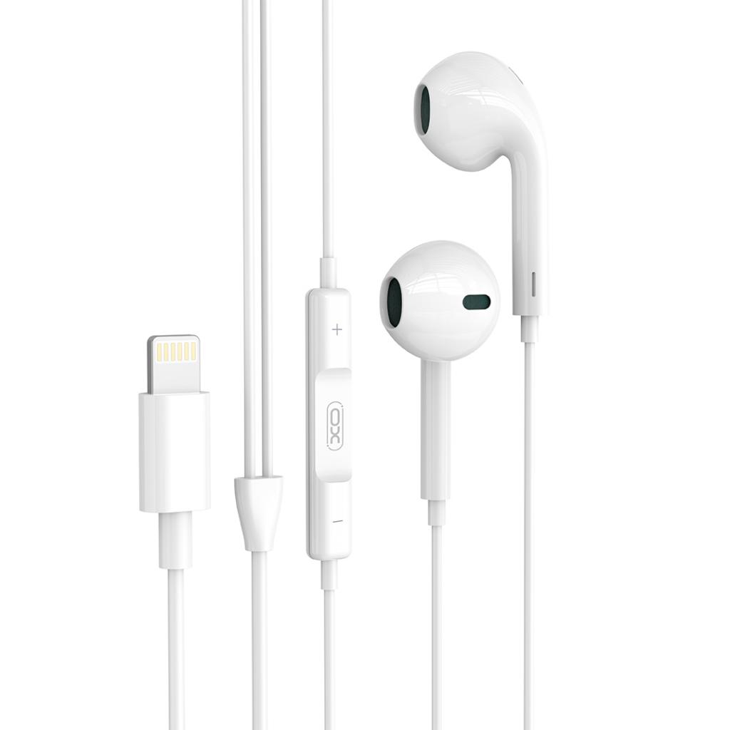 Casti cu Mufa Lightning, XO-EP70, Compatibile iPhone, Cablu 1.2m, Microfon si Control muzica, Alb