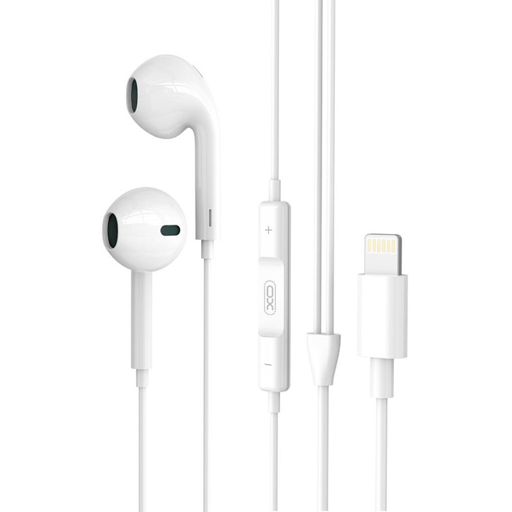 Casti cu Mufa Lightning, XO-EP70, Compatibile iPhone, Cablu 1.2m, Microfon si Control muzica, Alb