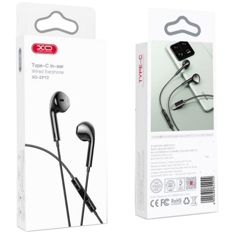 Casti cu Mufa Type-C, XO-EP72, Compatibile iPhone 15/16 si Android, 1.2m, Microfon si Control volum, Negru