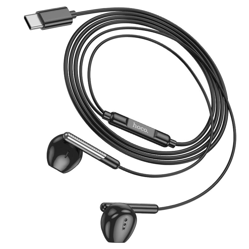 Casti cu Fir, Mufa Type-C, Hoco M123 Glory, Compatibile iPhone 15/16 si Android, 1.2m, Microfon si Butoane de control, Negru