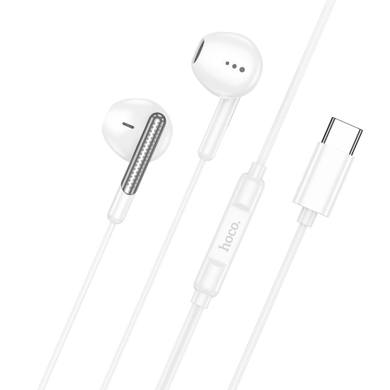 Casti cu Fir, Mufa Type-C, Hoco M123 Glory, Compatibile iPhone 15/16 si Android, 1.2m, Microfon si Butoane de control, Alb