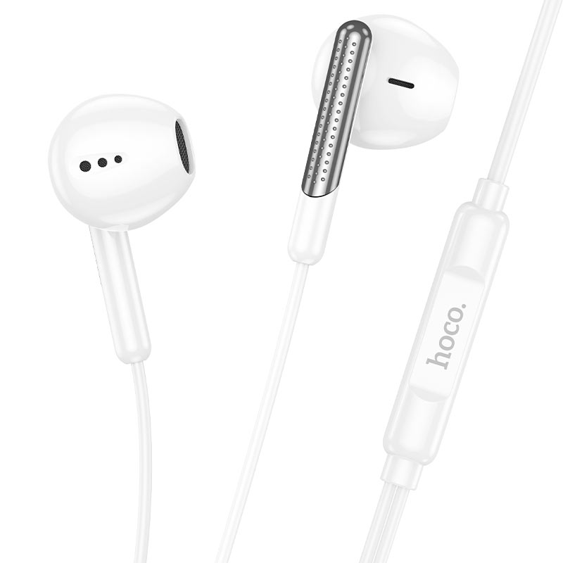 Casti cu Fir, Mufa Type-C, Hoco M123 Glory, Compatibile iPhone 15/16 si Android, 1.2m, Microfon si Butoane de control, Alb