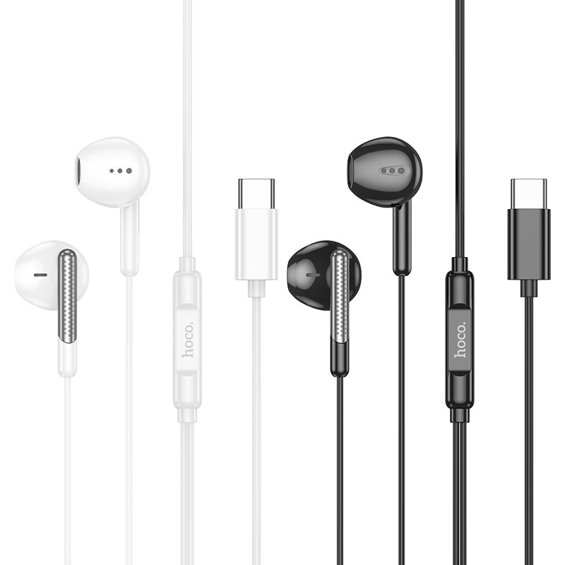 Casti cu Fir, Mufa Type-C, Hoco M123 Glory, Compatibile iPhone 15/16 si Android, 1.2m, Microfon si Butoane de control, Alb