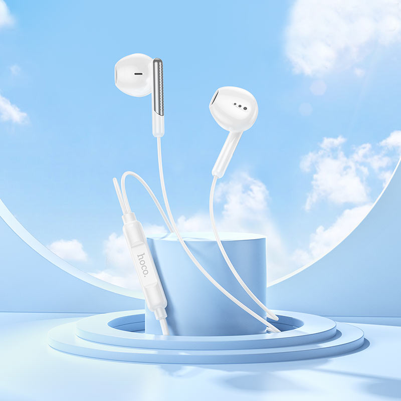 Casti cu Fir, Mufa Type-C, Hoco M123 Glory, Compatibile iPhone 15/16 si Android, 1.2m, Microfon si Butoane de control, Alb