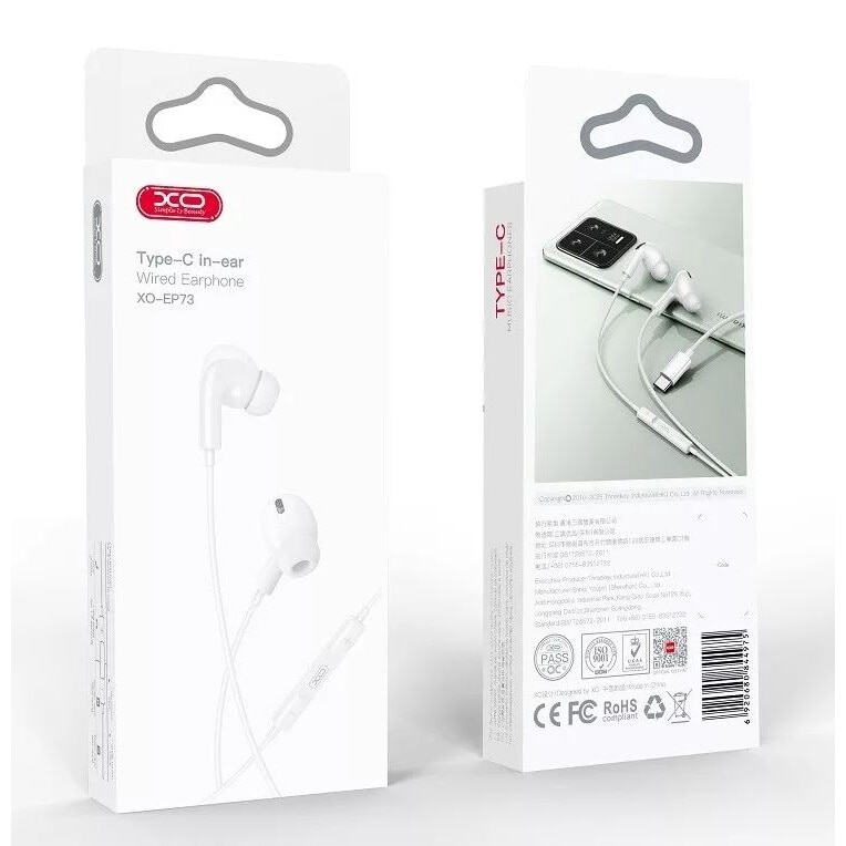 Casti cu Fir Type-C, XO-EP73, Compatibile iPhone 15/16 si Android, 1.2m, Microfon si Control volum, Alb