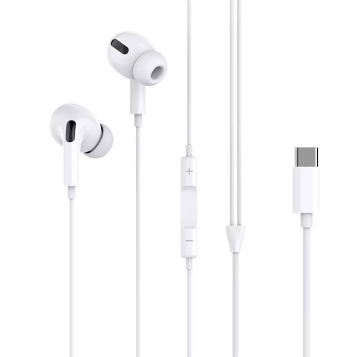 Casti cu Fir Type-C, XO-EP73, Compatibile iPhone 15/16 si Android, 1.2m, Microfon si Control volum, Alb