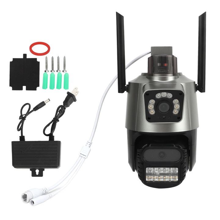 Cameră de supraveghere wireless Jormftte, 1080P, viziune nocturnă color, detecție mișcare, interfon 2 cai, priza EU
