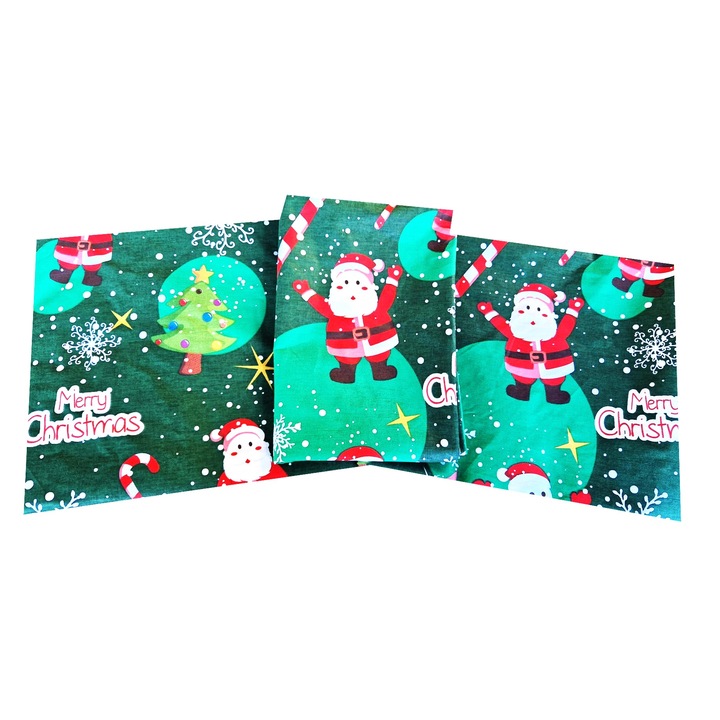 Lenjerie de pat 3 piese, MCF, Tematica de Craciun, din Bumbac, saltea 90x200cm, verde