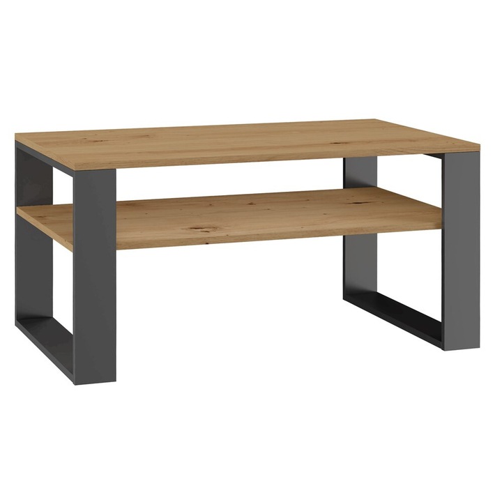 Маса Topeshop, антрацит, 90x58x50см, занаятчийски дъбов плот, с допълнителен рафт