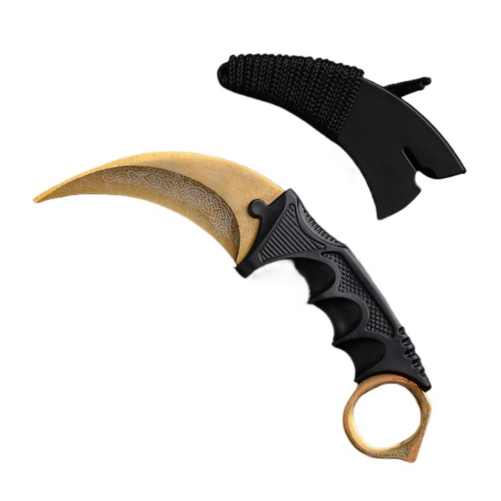 Комплект тренировъчни ножове Karambit от неръждаема стомана с кания, 19см, 118гр
