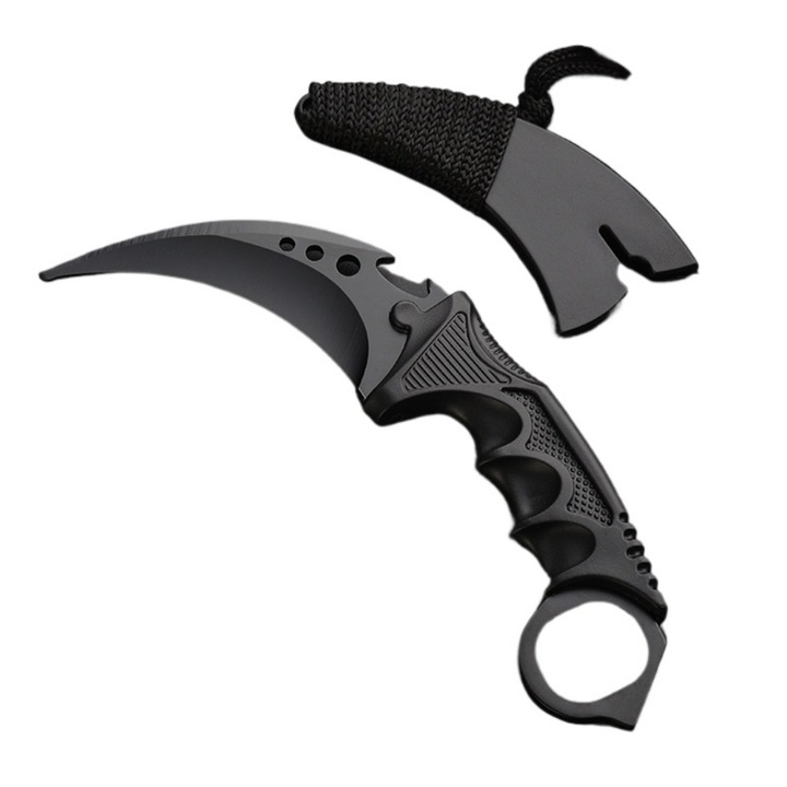 Тренировъчен нож Karambit от неръждаема стомана, 19см, с кания, за начинаещи