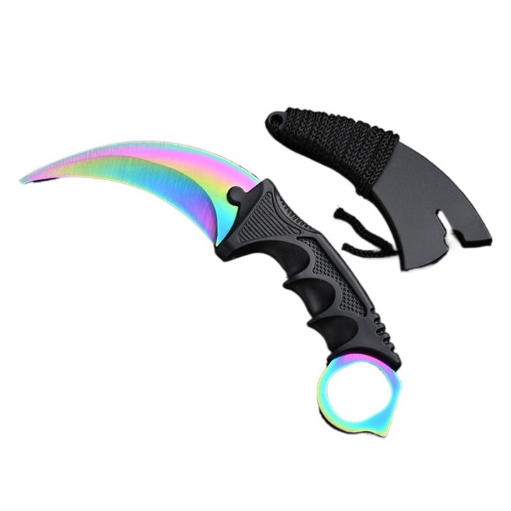 Rozsdamentes acél Karambit edzőkés, 19cm, tokkal, kezdőknek