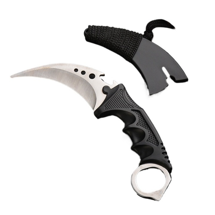Тренировъчен нож Karambit от неръждаема стомана, 19 см, с кания, за безопасно използване