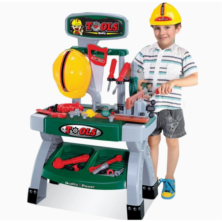 Set scule copii, GHEMOTOC®, banc de lucru cu casca si accesorii incluse