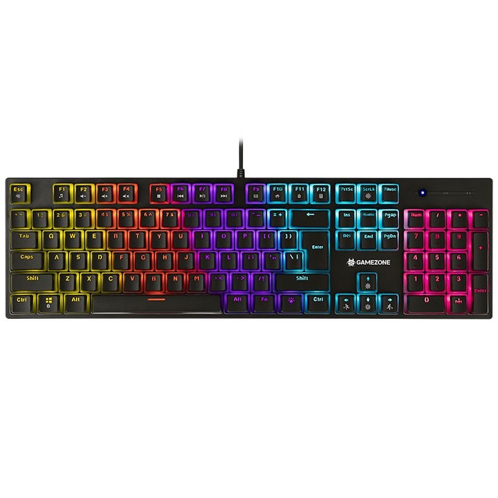 Tastatura Gaming Mecanica Tracer GameZone Unique Pudding, 104 taste, USB, Iluminare Rainbow Negru