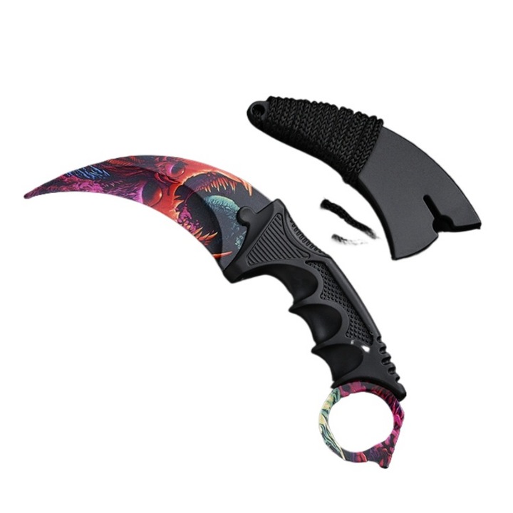 Тренировъчен нож Karambit от неръждаема стомана, 19 см, с кания, за безопасно използване