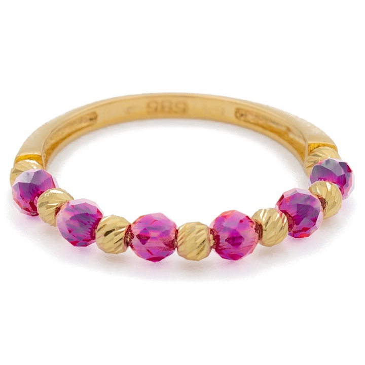 Inel cu Bile Mov Onix Aur 14k, Masura 15(55)