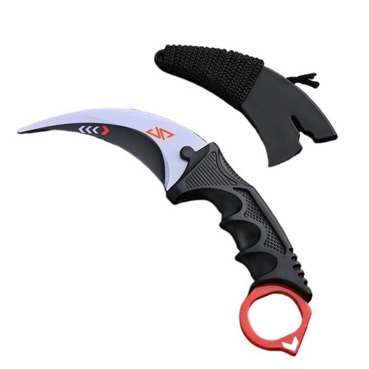 Cutit de antrenament Karambit din otel inoxidabil, 19cm, cu teaca, pentru incepatori