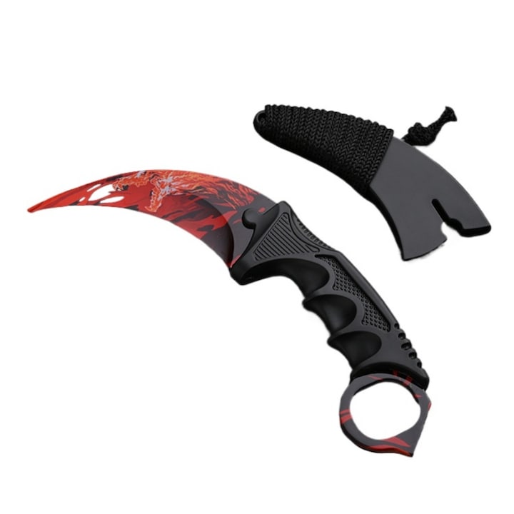 Rozsdamentes acél Karambit edzőkés, 19 cm, penge 8,5 cm, műanyag nyél, tokkal