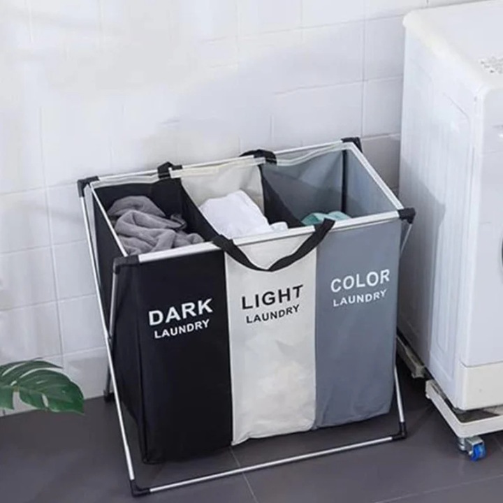 Cos de Rufe cu 3 Compartimente BellFyd®, Organizator Independent, Capacitate 135L, Design Modern