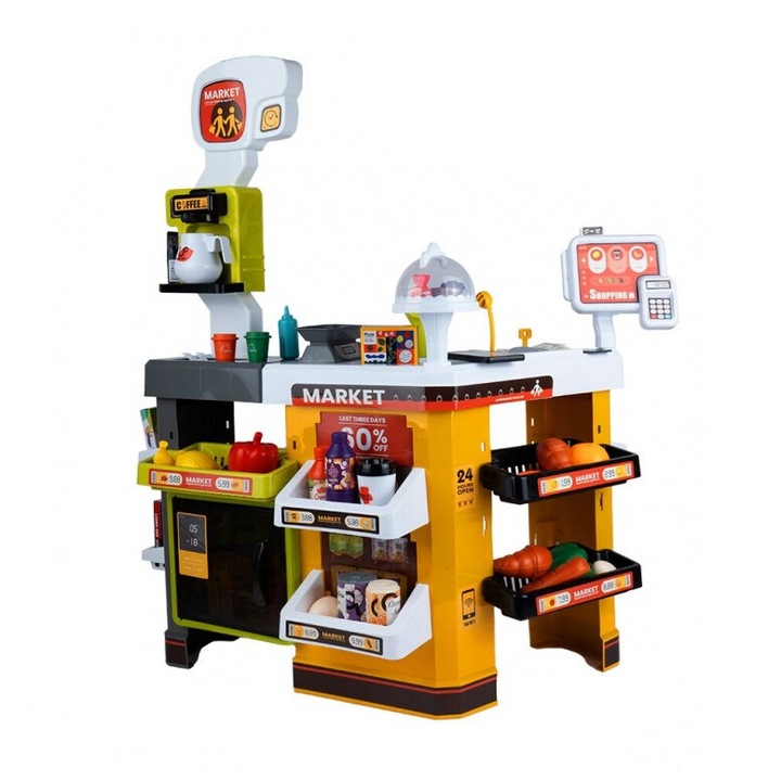 Supermarket interactiv cu casa de marcat carucior si 65 accesorii