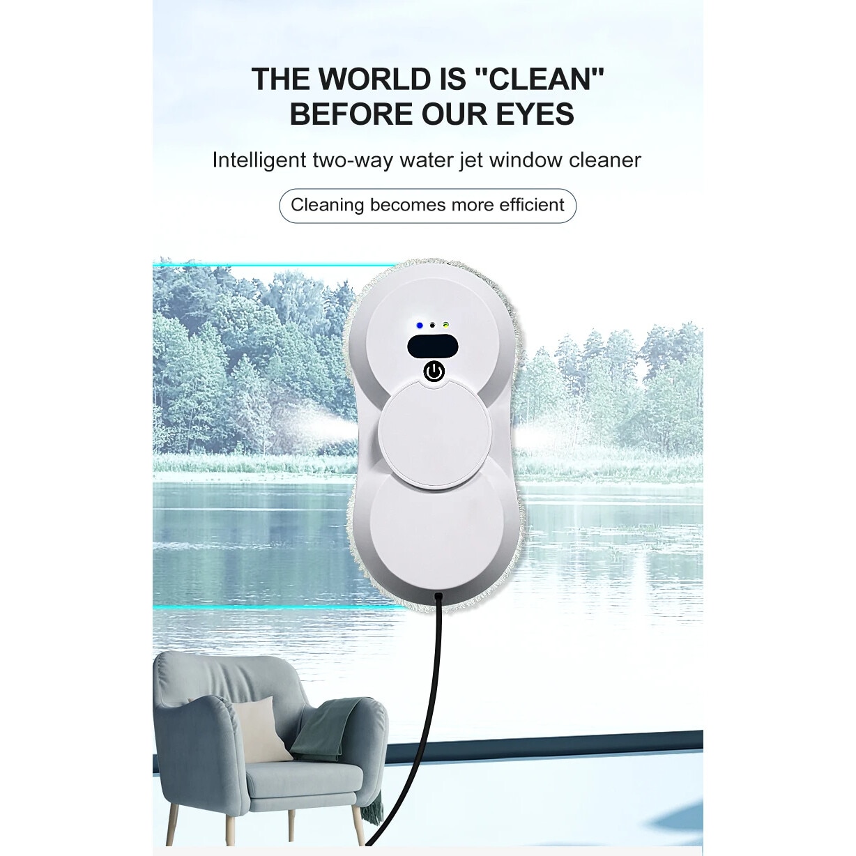 Aspirator geamuri WALALLA, design ultra-subtire, doua moduri de pulverizare, rezervor apa 50ml, cu telecomanda, alb cald, 295x148x62mm, set cu 10 lavete