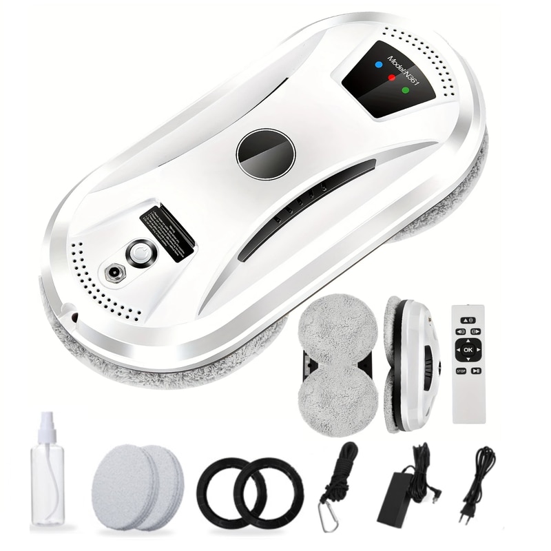 Robot de curatat geamuri, WALALLA, 5600Pa, cu telecomanda, 10 lavete, alb/negru, 280x130x90mm