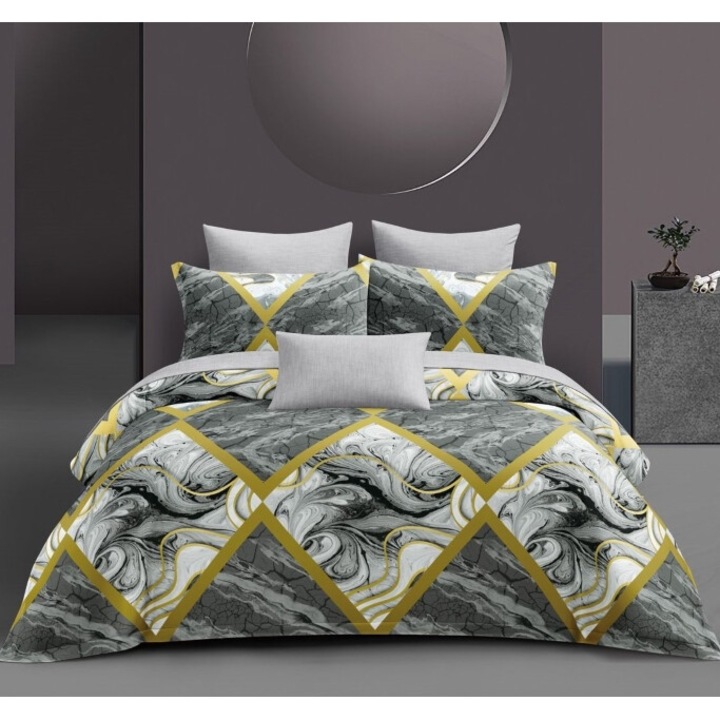 Ágynemű, Szatén pamut, 4 db, 2 személyes, Márványmintás, 180x200cm, Többszínű