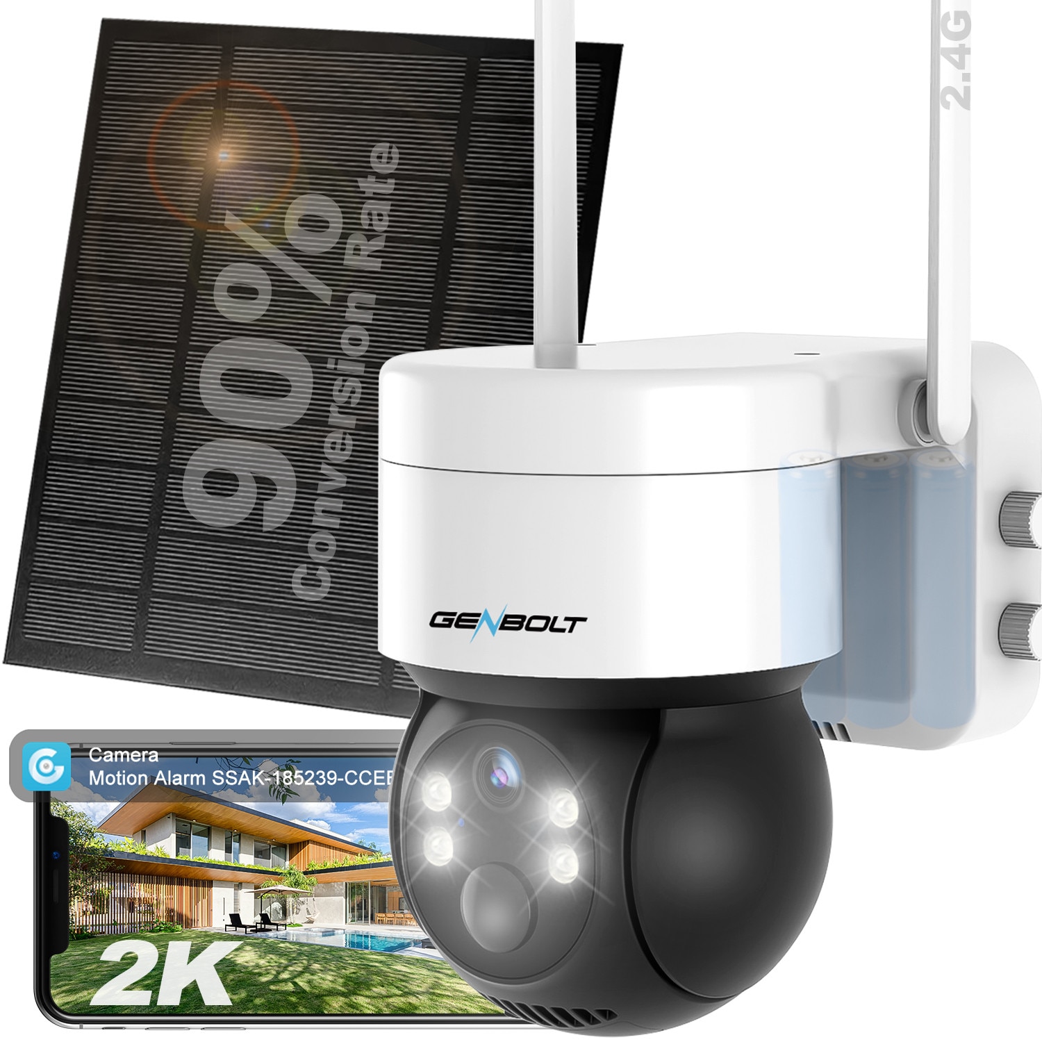 Camera de supraveghere exterior GENBOLT® cu Panou Solar, Conexiune WIFI, 4MP, panou solar 6W, 3.6mm, acumulatori 7800 mAh, Nightvision, Comunicare Bidirectionala, Senzori smart miscare, Alerte in timp real, IP66