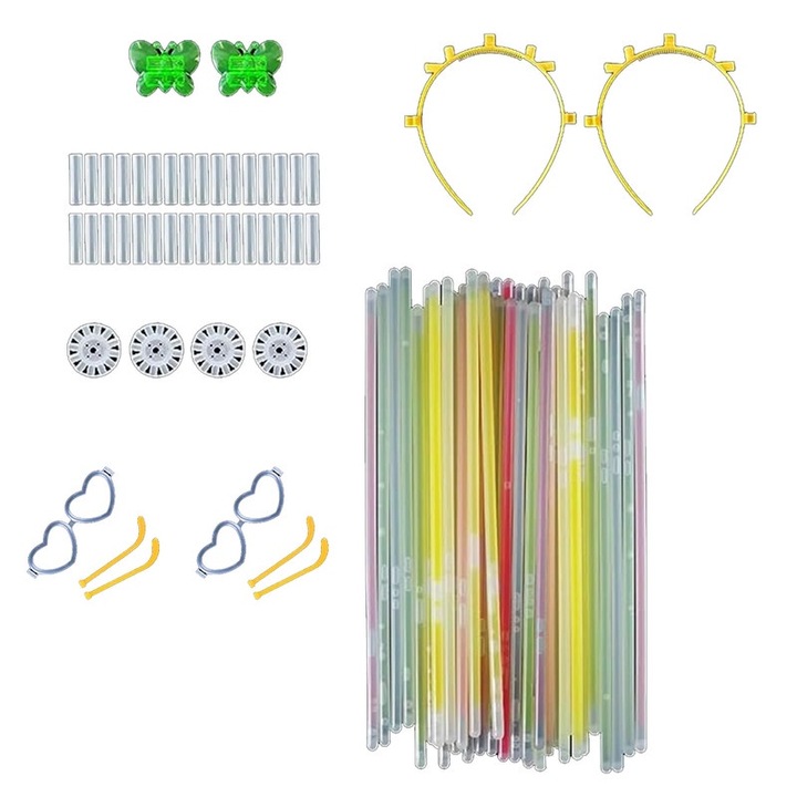 Комплект от 100 цветни светещи пръчици със 100 парти конектора, многоцветни