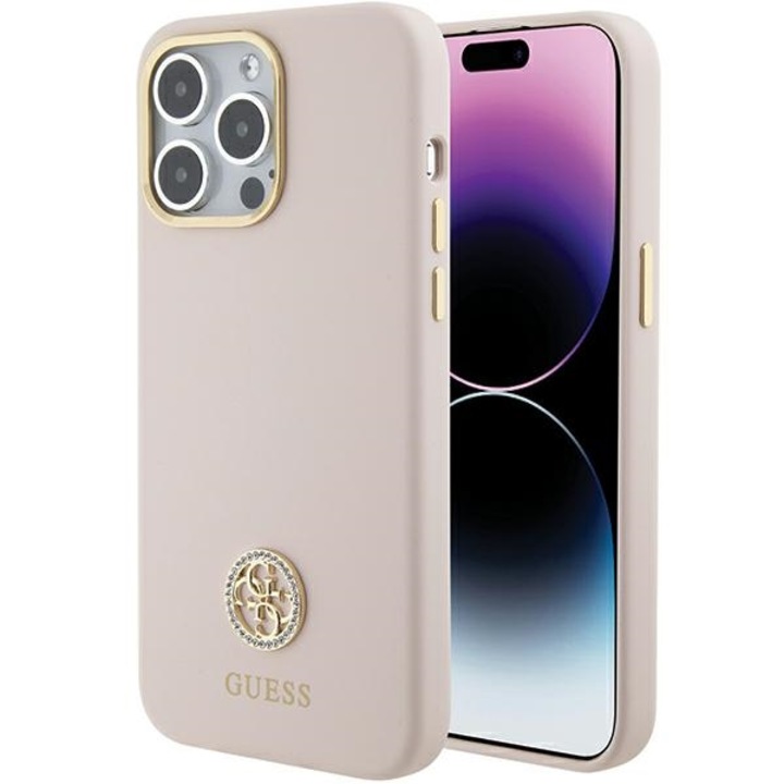 Husa Guess pentru Iphone 15 Pro Max 6.7" Guhcp15xm4dgpp Roz Hardcase Silicone Logo Strass 4g