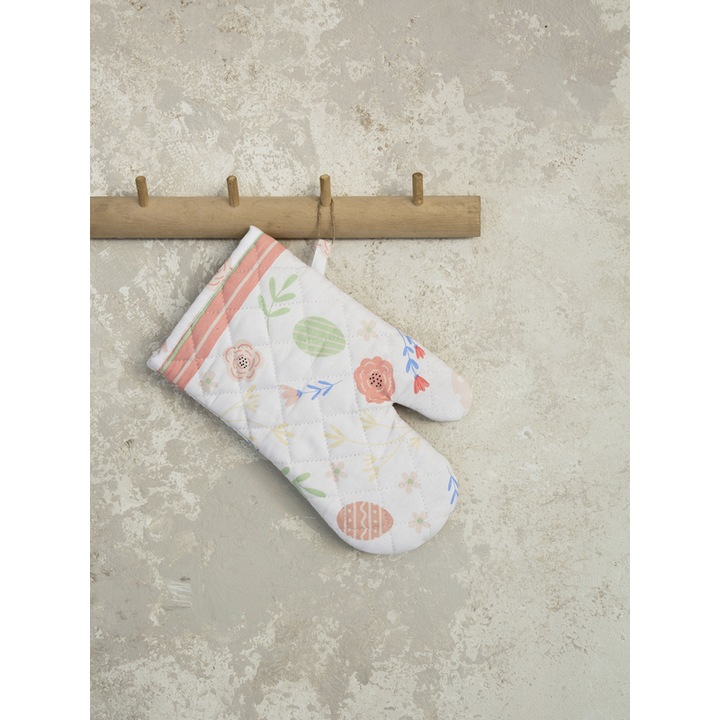 Manusi de bucatarie, Nima, model sarbatorii de Paste, 100% bumbac, alb, roz, albastru, verde
