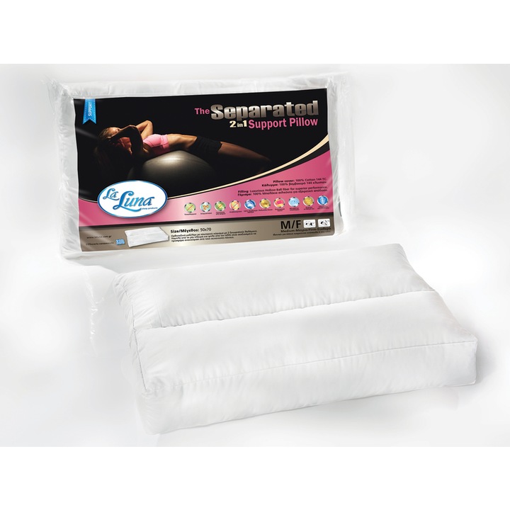 Perna separata 2in1 LaLuna, 50x70cm, antialergica, cu umplutura din fibre de poliester