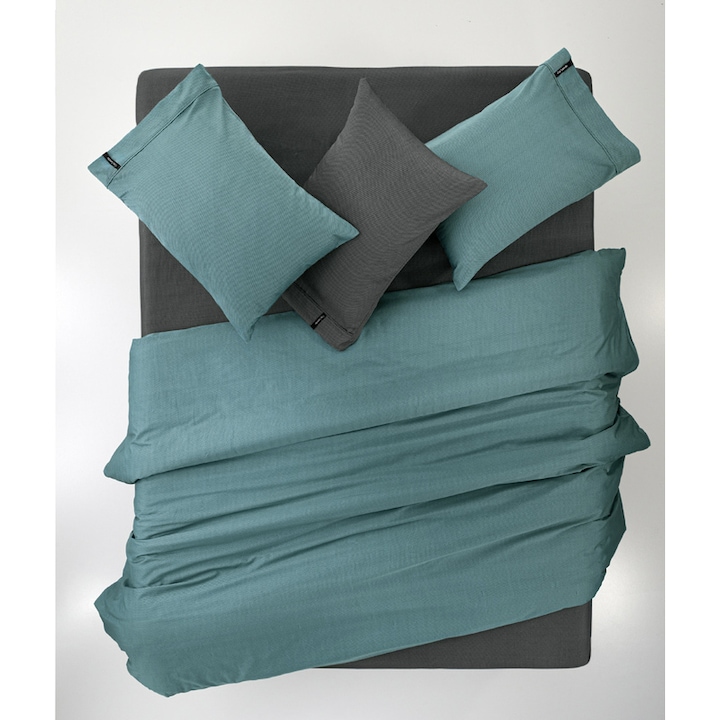 Cearceaf cu elastic Guy Laroche, Bumbac satinat, 180x200+35 cm, Verde/Gri