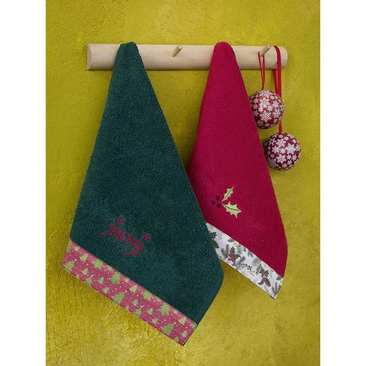 Set 2 prosoape cu motive de Craciun, Nima Home, Bumbac, 30 x 50 cm, Multicolor