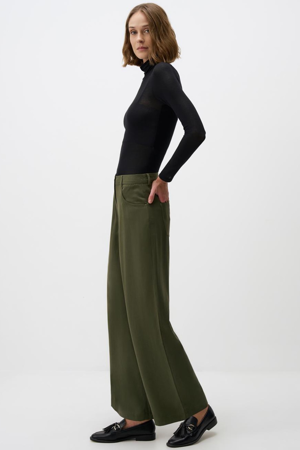 JIMMY KEY, Pantaloni din tencel cu croiala ampla, Kaki, L