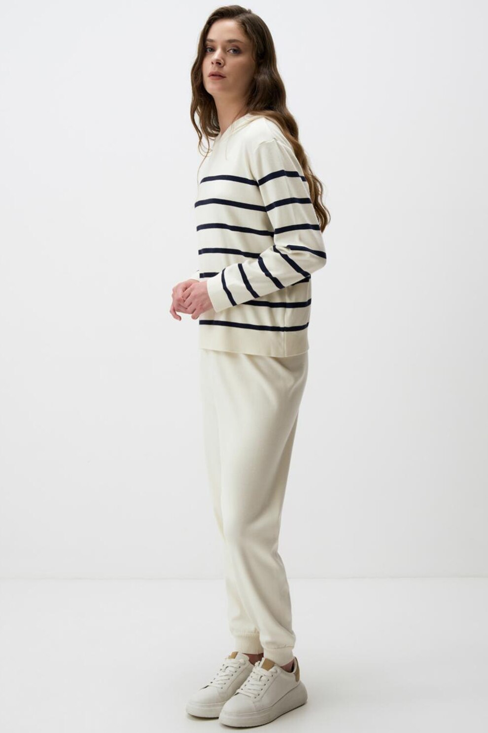 JIMMY KEY, Pantaloni de trening cu talie inalta, Alb, XL