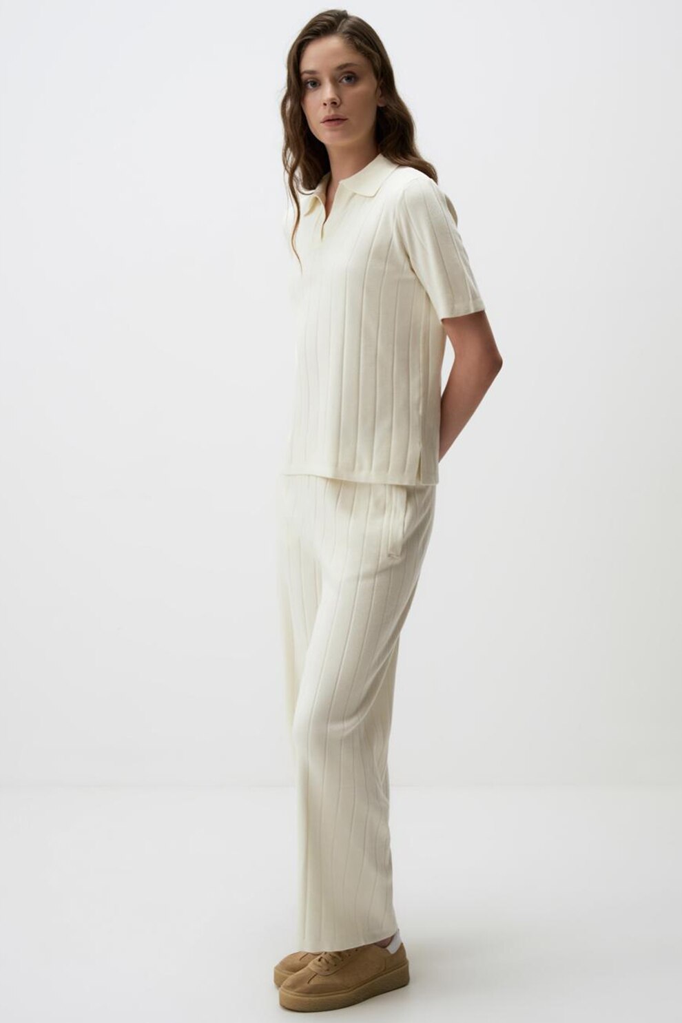 JIMMY KEY, Pantaloni drepti din tricot cu striatii, Alb, L