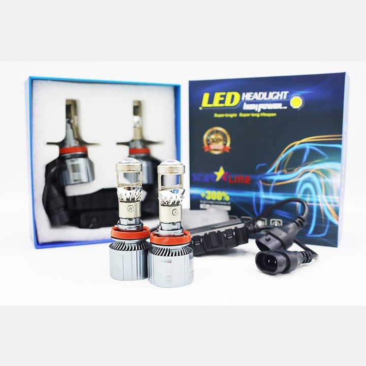 Комплект от 2 LED крушки за автомобили, 80W, 8000lm, 6500K, H8 и H11 универсални, Starline, меден субстрат + вентилатор за разсейване на топлината, Canbus, без грешка, +300%, SL-S80-H11