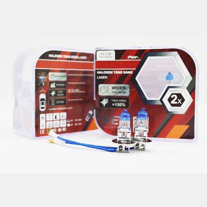 2db halogén izzó készlet, autókhoz H3, Starline, night star +150% 55W 12V, PK22S, SET 2 DB műanyag