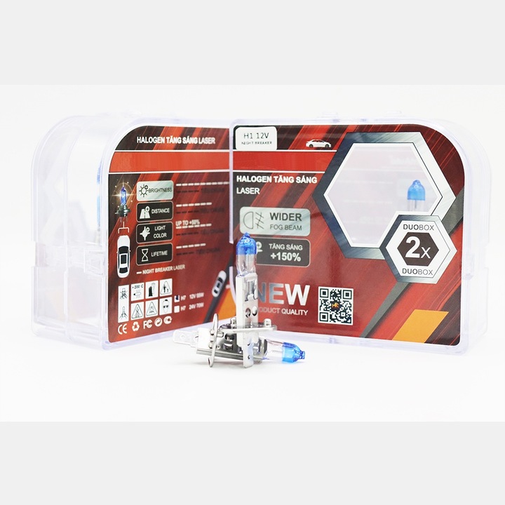 2db halogén izzó készlet, autókhoz H1, Starline, éjszakai csillag +150% 55W 12V, P14, SZETT 2 DB műanyag