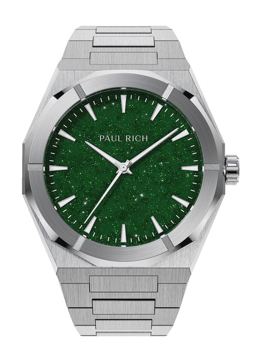 Ceas barbati Paul Rich Star Dust II, mecanism quartz, argintiu/verde, inox