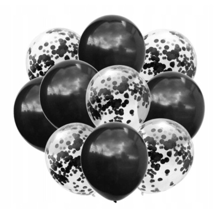 Set 10 Baloane din Latex, Southern Sky, Model Party Confetti, 5 x Confetti, 5 x Negru, 25 cm, 2.2g