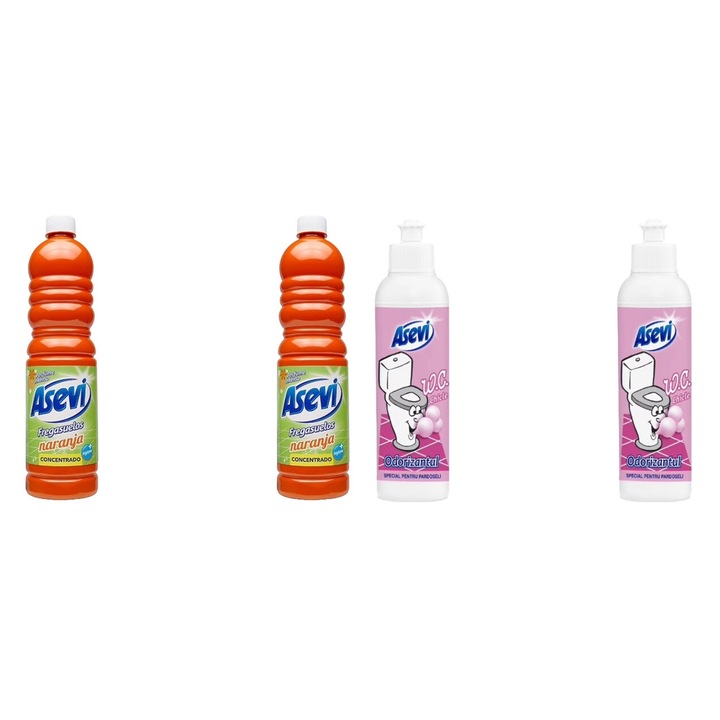 Препарати Asevi Variety Cleaning Set 4 x Components, 2 x Floor Solution 1L Orange, 2 x Bathroom Toilet Freshener Liquid 200ML Дъвка, бързо и ефективно, дерматологично тестван, елиминира неприятните миризми