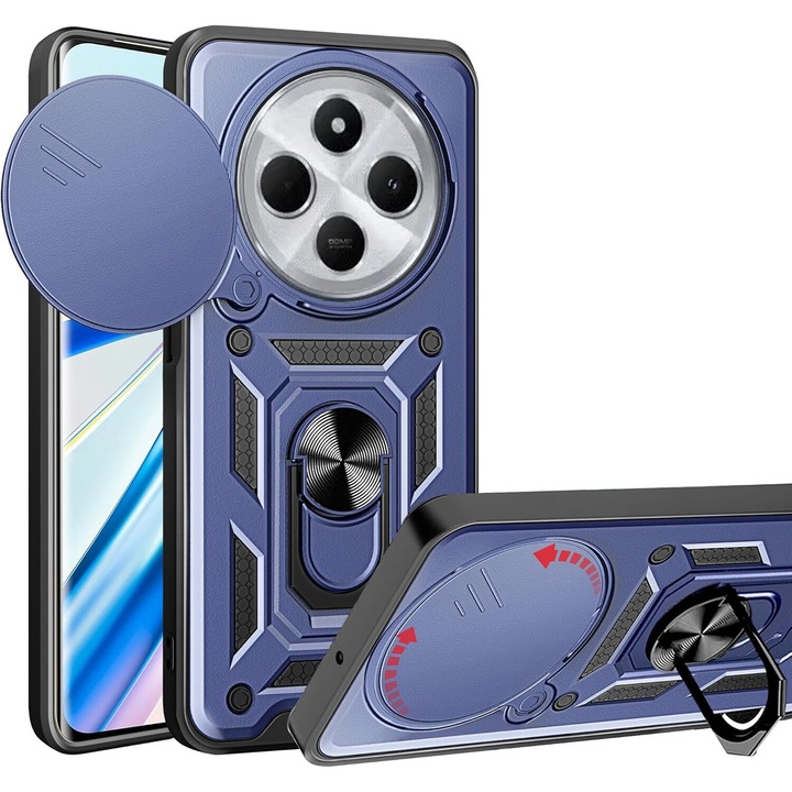 Tok Xiaomi Redmi 14C Ring kompatibilis Armor Kickstand Tough Rugged kameravédelemmel, kék